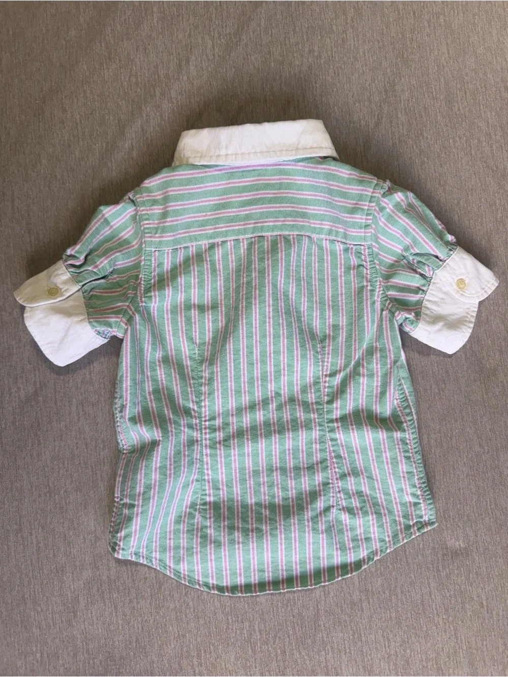 Ralph Lauren Toddler Green & Pink Striped Button Up Shirt White Collar Pony Logo